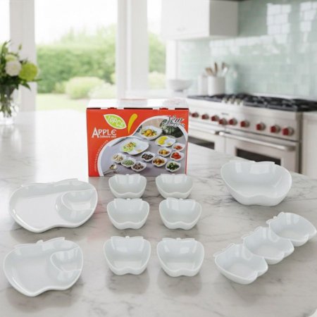 طقم سفرة/10 بورسلان ابيض شكل تفاحة ZD10210 ++لو